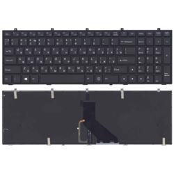 Клавиатура для ноутбука DNS Clevo W350 w370 черная c рамкой (плоский ENTER) подсветка