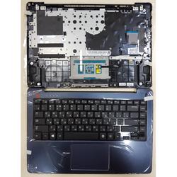 клавиатура для ноутбука samsung np530u4e, 540u4e черная, верхняя панель в сборе (синяя)